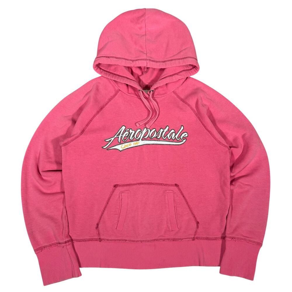 Y2K Aeropostale Pink Pullover Hoodie Spell Out Logo M Women’s Sweatshirt